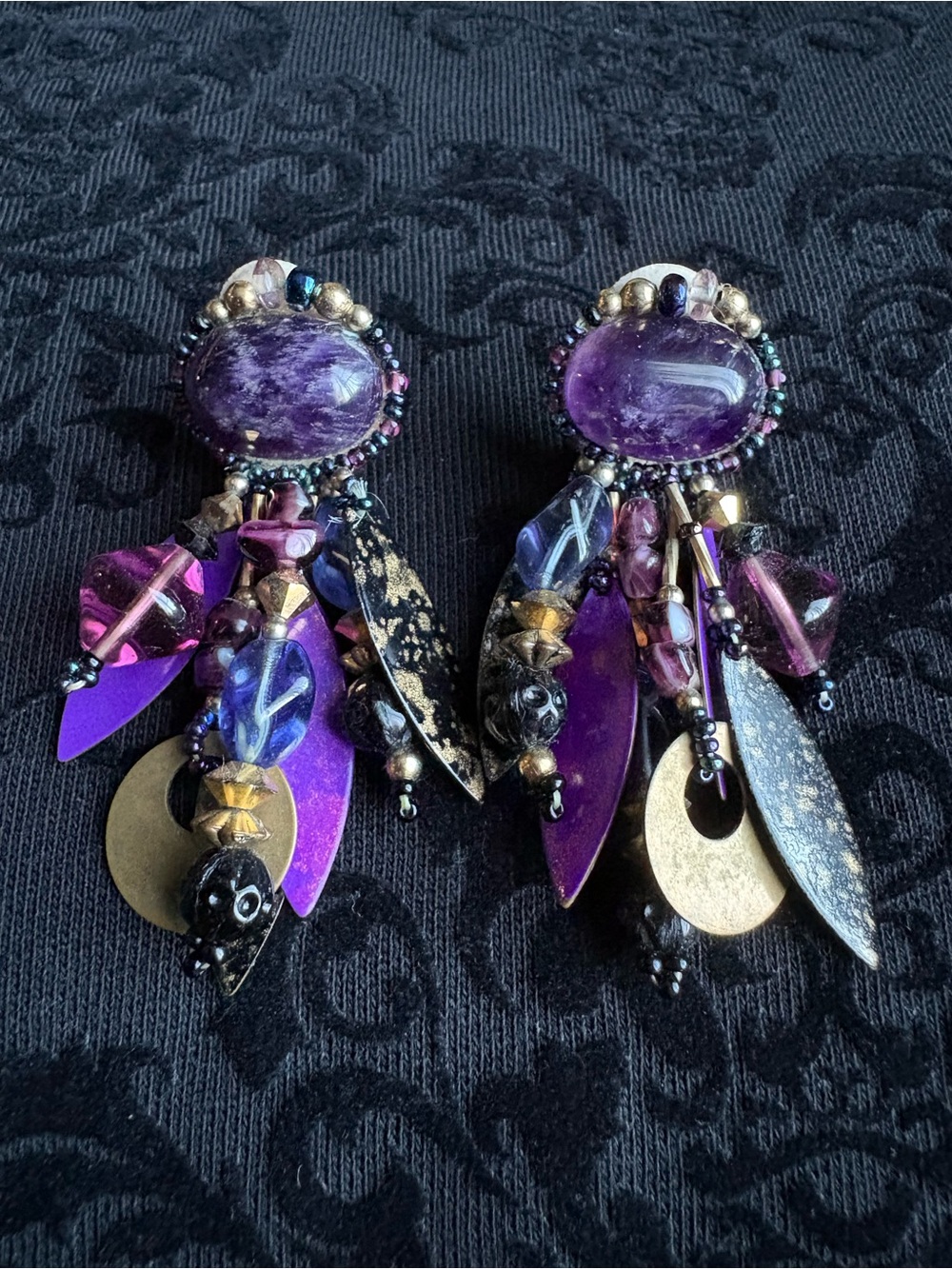 Amethyst Vintage Chipita Clip on Beaded Earrings